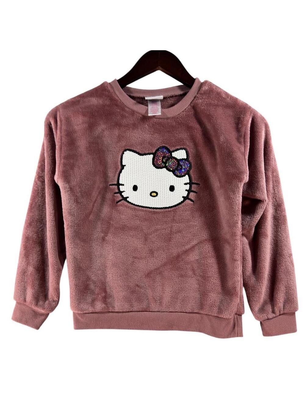 Hello Kitty Pink Plush Sequin Sweatshirt Girls Size 8/10